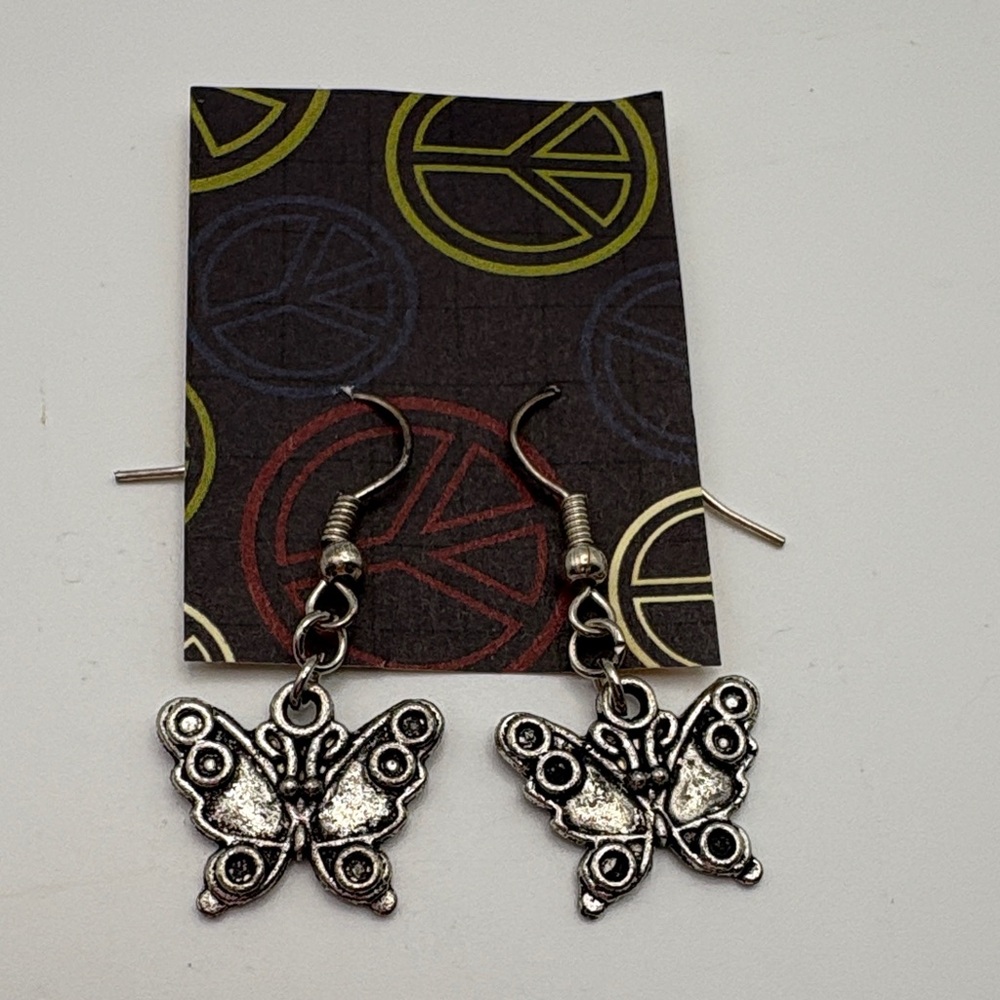 Handmade Butterfly Earrings  Boho Festival Jewelry  Retro Peace Sign Vibes  Y2K